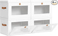 Large Clothing Storage Bins - Collapsible Boxes with Handles & Window, Decorative Organizer Bins with Lids, Fabric Containers for Living Room, Dorm, 4 Pack, White