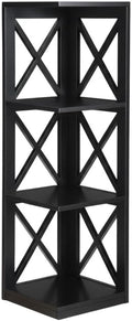 Furnifact Black 3-Tier Corner Bookcase with Durable Non-Lead Paint Finish, Stylish Storage Solution for Living Room, Office, or Bedroom