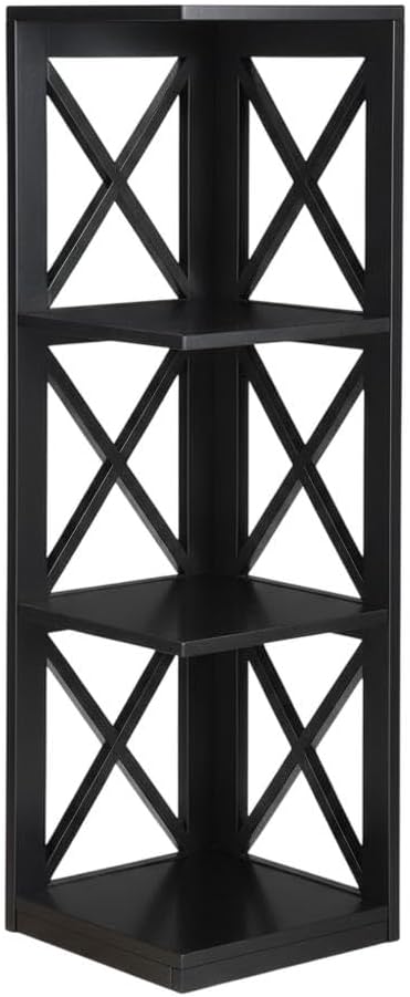 Furnifact Black 3-Tier Corner Bookcase with Durable Non-Lead Paint Finish, Stylish Storage Solution for Living Room, Office, or Bedroom