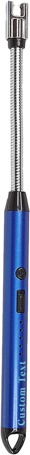 Custom Extra Long Electric Lighter, USB Rechargeable Candle Lighter, Reusable Electric Lighter with Charger for Indoor and Outdoor, Camping Essential for Men and Women, Engravable Designs (Blue)