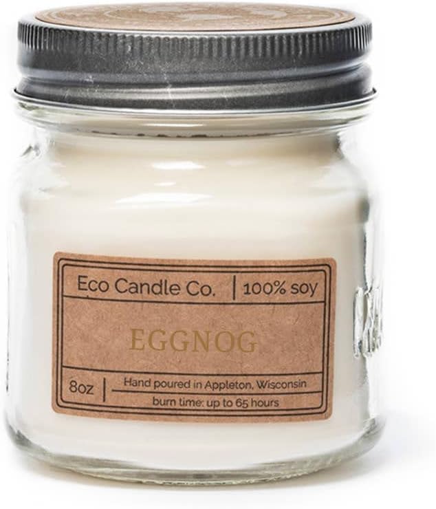 Eco Candle Co. Recycled Candle, Eggnog, 8 oz. - Scents of Classic Eggnog, Nutmeg, & Vanilla - 100% Soy Wax, No Lead, Kraft Paper Label & Lid, Hand Poured, Phthalate Free