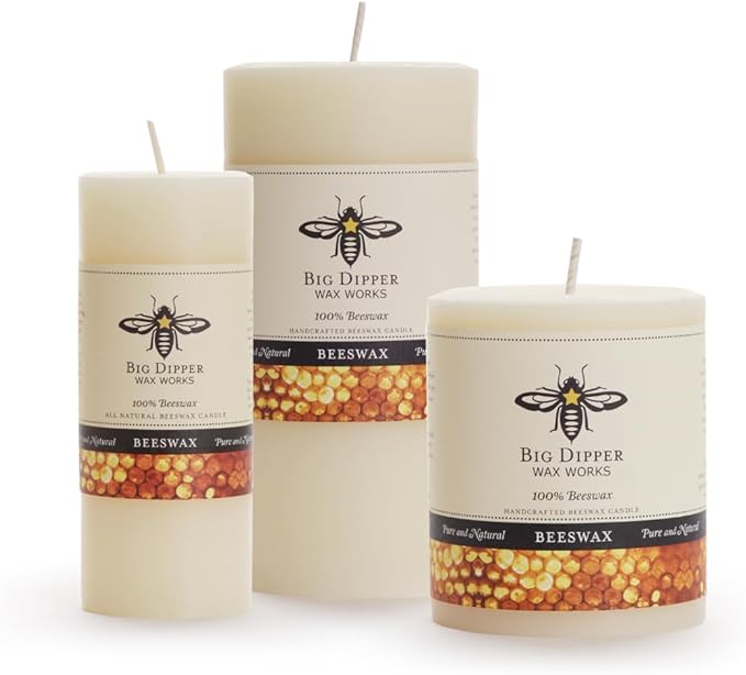 Big Dipper Wax Works Ivory White Pillar Candle, 40-Hour Long Burn, Pure Beeswax Candle, 2" x 4.75”
