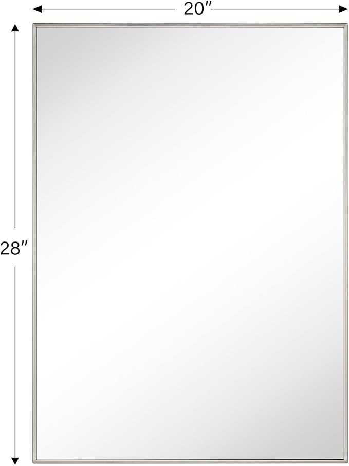 TEHOME Brushed Nickel Bathroom Vanity Mirror with Squared Corners, 20x28'' Silver Rectangle Stainless Steel Metal Framed Mirror for Bathroom
