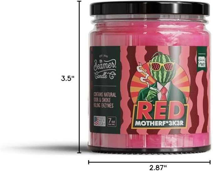 Beamer Candle Co. - Red Mother Candle – Notes of Sweet & Juicy Watermelon, Strawberry & Melon Flower - Odor Eliminating - High Fragrance - Medium 7oz Glass Jar - 55 Hour Burn Time