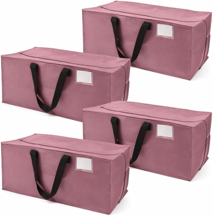 DURASACK Heavy Duty Moving Bag Storage Container Duffle Bag with Zipper, Reinforced Carry Straps and Backpack Straps, Made of Rugged Woven Polypropylene, Pack of 4, Mauve