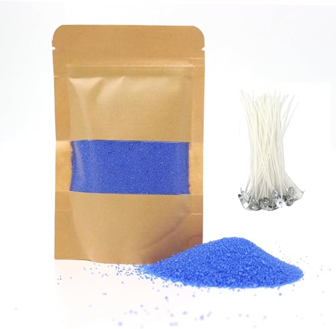 PHYMAT Unscented Candle Sand, 1.1LB Plant-Based Pearled Candles and 50pcs Wicks, Refillable Sand Candles with Wicks Kit for DIY Handmade Candle Making, Party, Wedding, Home Decor (Blue)