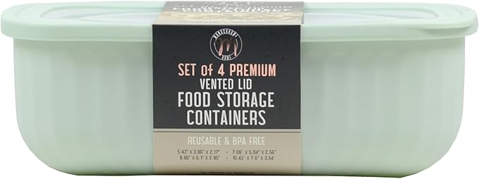 Set of 4 BPA Free Food Storage Containers with Vented Lids Assorted Sizes, Microwave & Freezer Safe, Leftovers, Meal Prep, Fridge Organization Dry Grains Storage by Dependable Industries Inc. (Green)