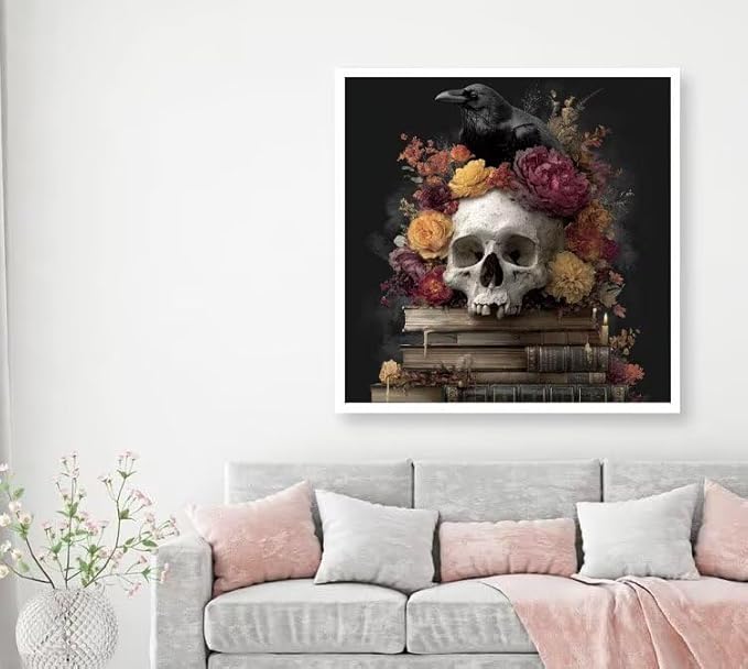 Diamond Art Kits for Adults Skeleton Diamond Painting Kit Flower, DIY Crafts for Adults 5D Full Square Drill Gem Art Embroidery Painting Kit for Home Wall Decor, Birthday Girl 39.4x39.4inch L-8441