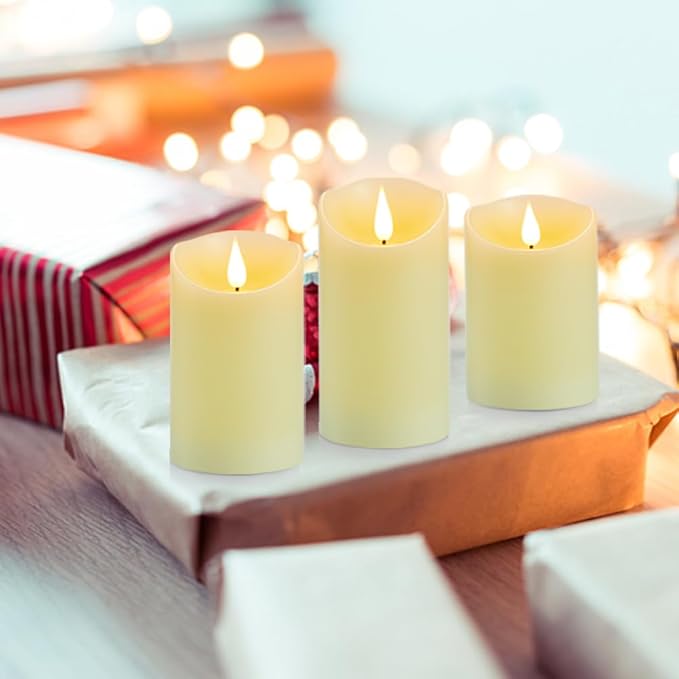 Rechargeable Candles, Flickering Flameless Candles with Remote and Timer, Real Wax LED Candles with 3D Wick, Pillar Candles for Home, Festival, Wedding, Party Decor Set of 3