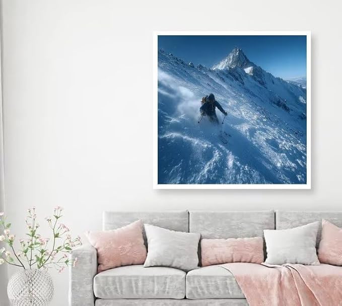 Diamond Art Kits for Adults Ski Diamond Painting Kit Snow Mountain, DIY Crafts for Adults 5D Full Square Drill Gem Art Embroidery Painting Kit for Home Wall Decor, Birthday Girl 23.6x23.6inch L-0421