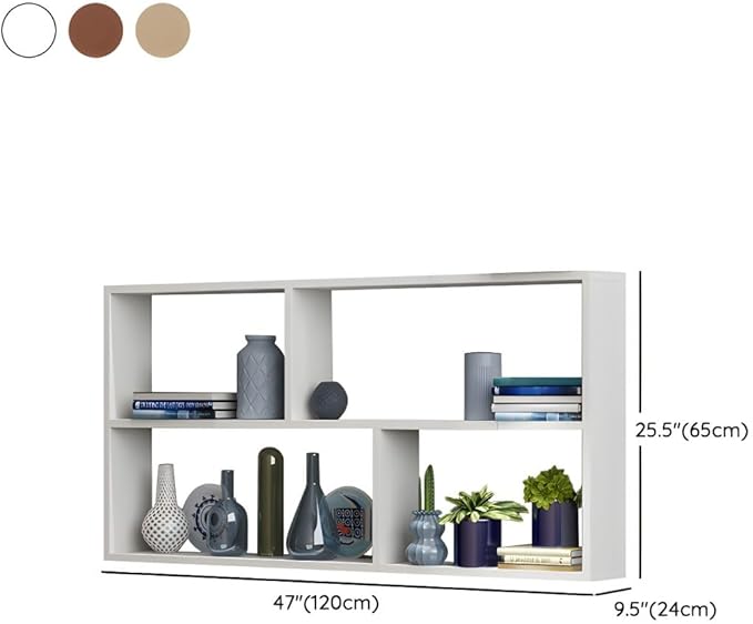 RUNNUP Floating Wall Mount Bookcase Engineered Wood Book Shelf Decor Wall Shelf for Study Room Office Living Room, Natural 47.2" L x 9.4" W x 25.6" H