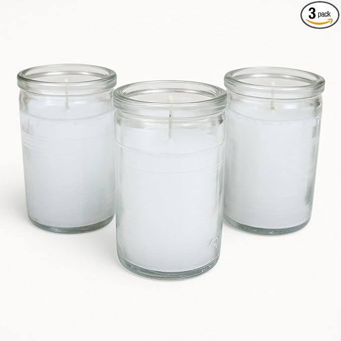 3 Pack White Spiritual Candles in 3 Inch Clear Glass 24h – Velas Unscented Veladoras for Prayer, Meditation, Cleansing & Protection