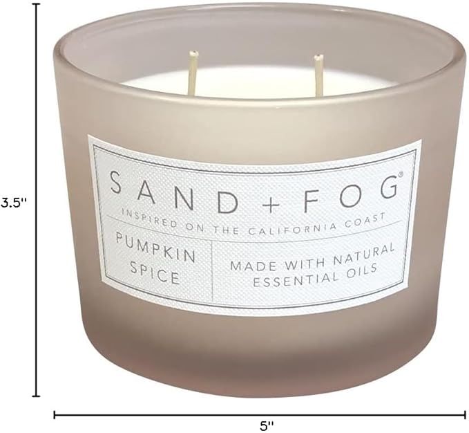 Sand + Fog Scented Candle - Pumpkin Spice – Additional Scents and Sizes – 100% Cotton Lead-Free Wick - Luxury Air Freshening Jar Candles - Perfect Home Decor – 12oz