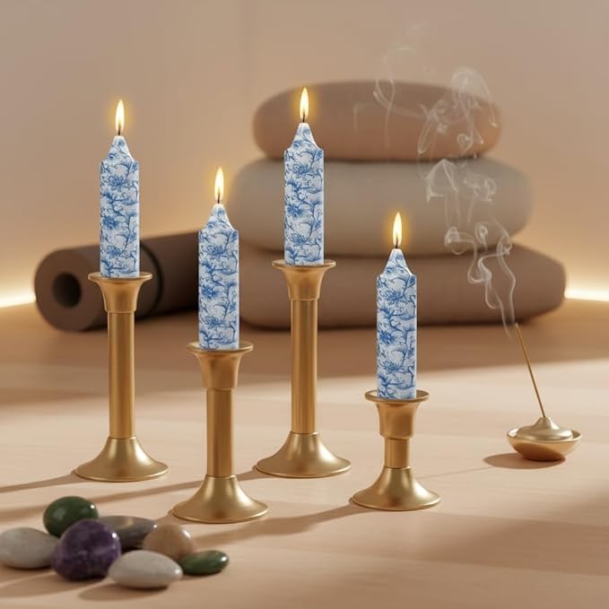 Blue and White Taper Candles 5 Inch Short Handmade Porcelain Style Candle Sticks Smokeless Unscented Tapered Candles for Meditation Housewarming Wedding Present Birthday Gift Special Occasion Spa