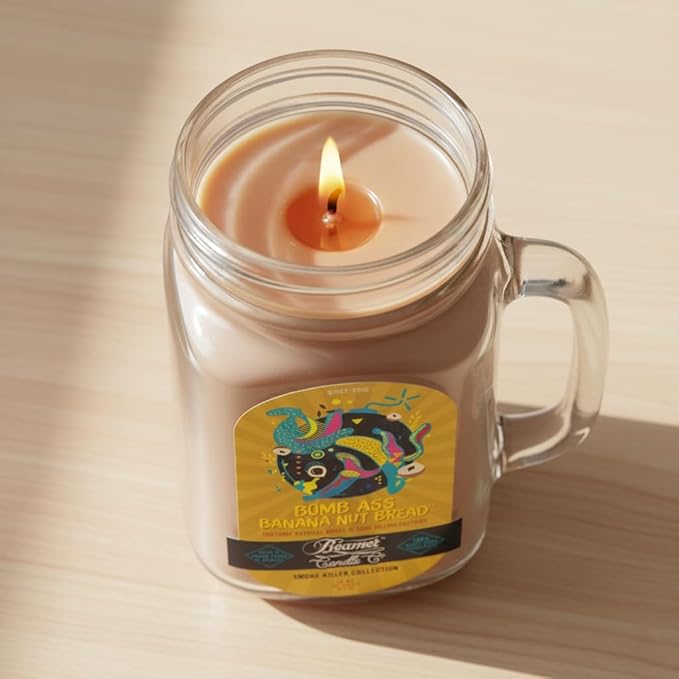 Banana Nut Bread Candle – Strong Scent – Banana Bread with Toasted Nuts – Long Lasting 90 Hour Burn – Large 12oz Mason Jar – Made in USA – Beamer Candle Co.