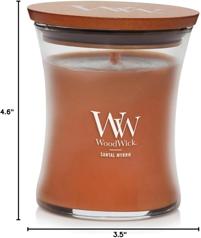 WoodWick Medium Hourglass Candle Santal Myrrh - Premium Soy Blend Wax Pluswick Innovation Wood Wick Made in USA