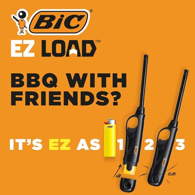 BIC EZ Load Lighters, Long Lasting Reloadable Design, Assorted Colors, Pack with 2 EZ Load Long Lighter Shell and 2 Maxi Pocket Lighters (Colors May Vary)