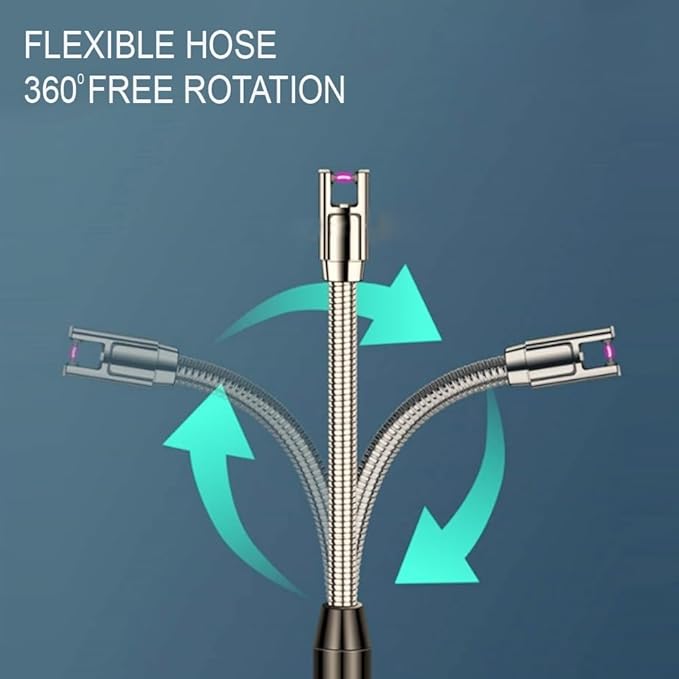 Rechargeable Electric Lighter, USB Plasma Flameless Windproof, 360 Degree Flexible Hose, Stainless Steel for Kitchen Gas Stove Candles Fireworks