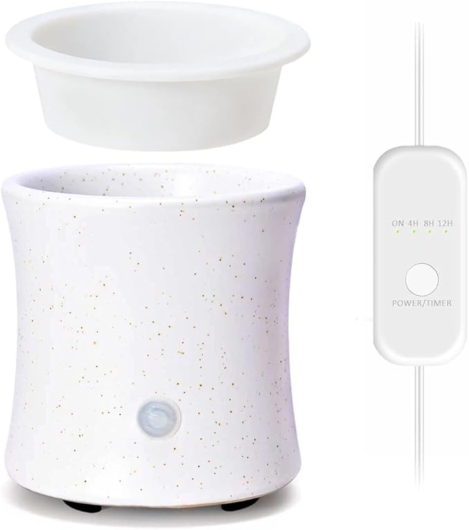 ASAWASA 3 in 1 Ceramic Wax Melt Warmer with 4 Timer and Silicone Dish, Candle Wax Warmer for Scented Wax & Essential Oils,Ideal Gift for Home Office Bedroom Living Room Décor (White)