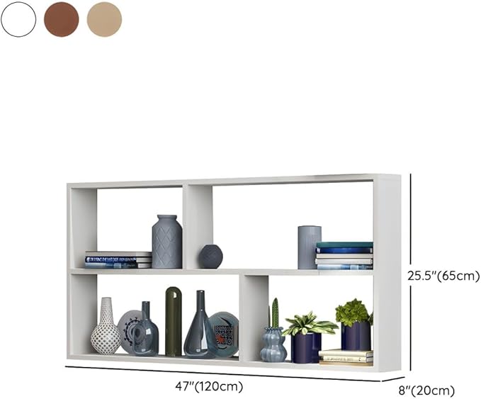 RUNNUP Floating Wall Mount Bookcase Engineered Wood Book Shelf Decor Wall Shelf for Study Room Office Living Room, Natural 47.2" L x 7.9" W x 25.6" H