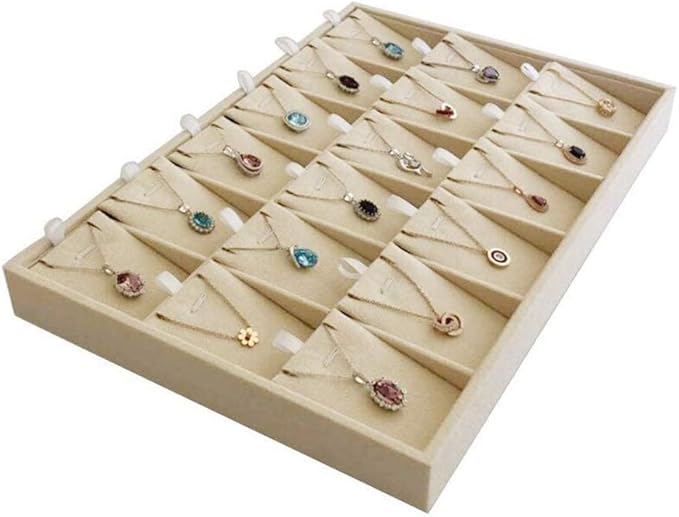 Beige Velvet Jewelry Display Box Tray Pendant Necklace Stackable Trade Show Store Multi Function (Pendants)