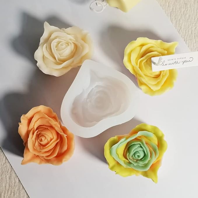 Cestony 3D Heart-Shaped Rose Candle Silicone Molds for Making Candle Resin Pillar Aromatherapy Gypsum Candles Wax Soap Flower Specimen Clay Craft