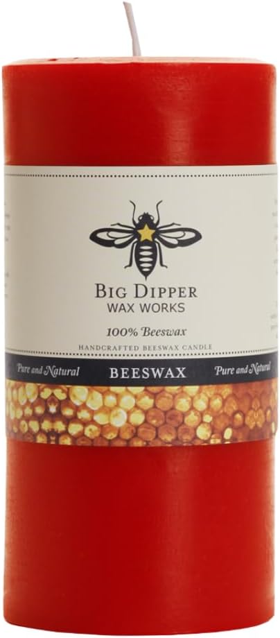 Big Dipper Wax Works Pumpkin Orange Pillar Candle, 90-Hour Long Burn, Pure Beeswax Candle, 3" x 6”
