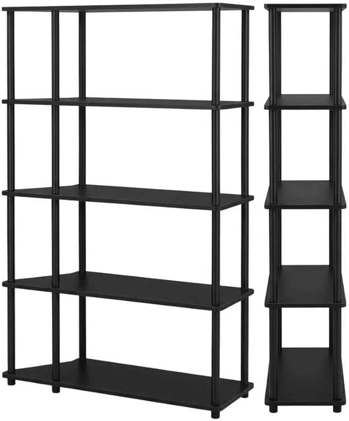 Furnifact Black Bookcase, Modern Wooden Design, Spacious Storage, Durable Wood, Stylish Home Office or Living Room Organizer