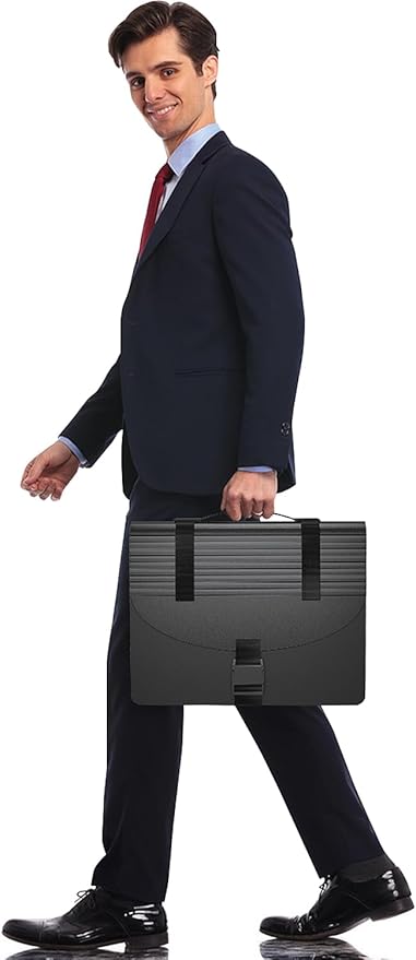 TOPCJ Expanding File Folders with Handle,Accordion File Organizer 13 Expandable Pockets,Portable Filing Box,Adjustable Support Strap,Colored Tabs,Paper Bills Documents Organizer,A4/Letter Size
