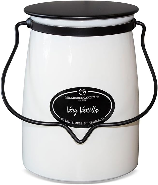 Milkhouse Candle Company Very Vanilla Soy Candle - Buttery | Vanilla | Cream Scented - 22 oz Butter Jar with Lid, 120+ Hour Burn Time, Made in The USA