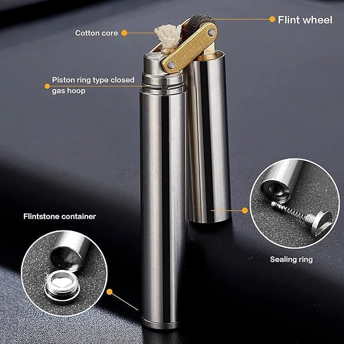 Torch Kerosene Lighter - Refillable, Adjustable Jet Flame for Candle, Kitchen, Grill, Camping, Jewellery Welding - Men's Gift with Box (Silver)