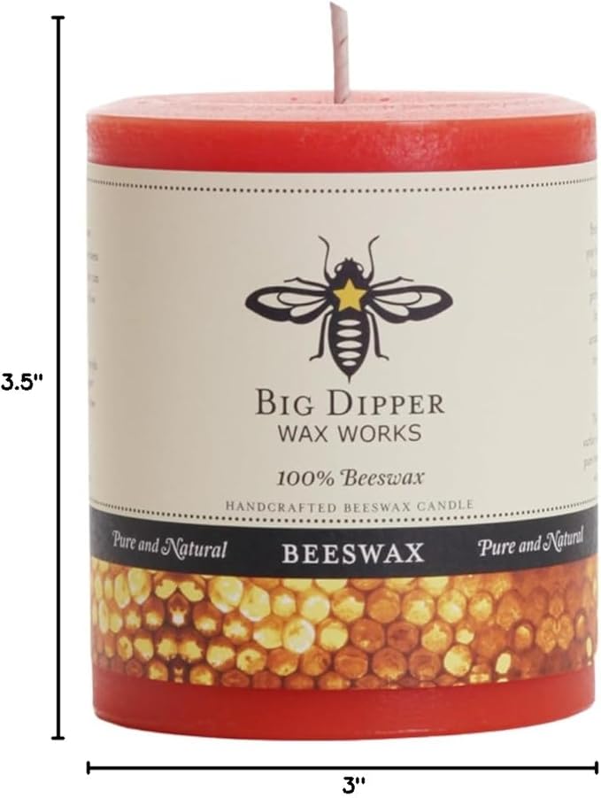 Big Dipper Wax Works Pumpkin Orange Beeswax Pillar Candle, 100% Pure Beeswax, Hand-Poured, 60-Hour Clean Burn, Non-Toxic & Eco-Friendly, Cozy Fall Home Décor & Thanksgiving Centerpiece, 3" x 3.5"