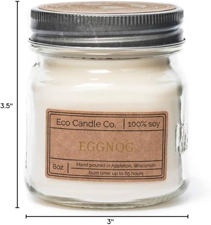 Eco Candle Co. Recycled Candle, Eggnog, 8 oz. - Scents of Classic Eggnog, Nutmeg, & Vanilla - 100% Soy Wax, No Lead, Kraft Paper Label & Lid, Hand Poured, Phthalate Free