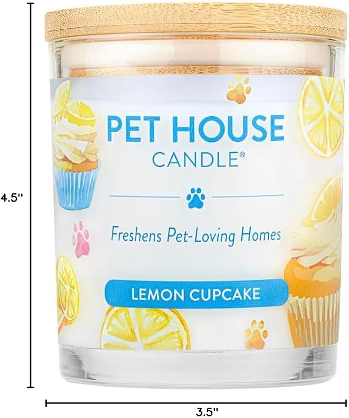 Pet House Candles, Clean Long-Lasting Pet Odor Candles for Home, Plant-Based, 60 Hour Burn Time - Lemon Cupcake, 9 oz