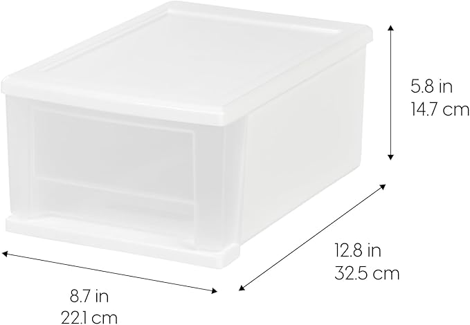 IRIS USA 7 Qt. Small Plastic Stacking Drawer, Stackable Storage Organizer Unit with Sliding Drawer for Bedroom Kitchen Under Sink Pantry Craft Room Dorm Office, White, 4-Pack