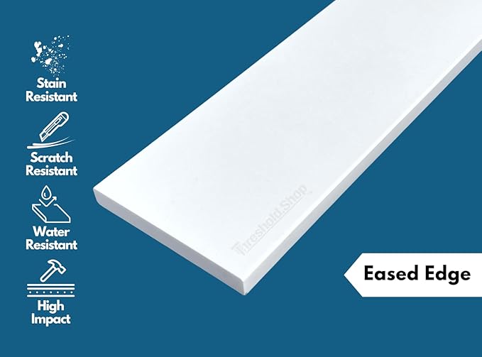 Super White Engineered Marble Threshold for Shower Curb, Bathroom Vanity Backsplash, Window Sill, Door Transitions (4" x 36")