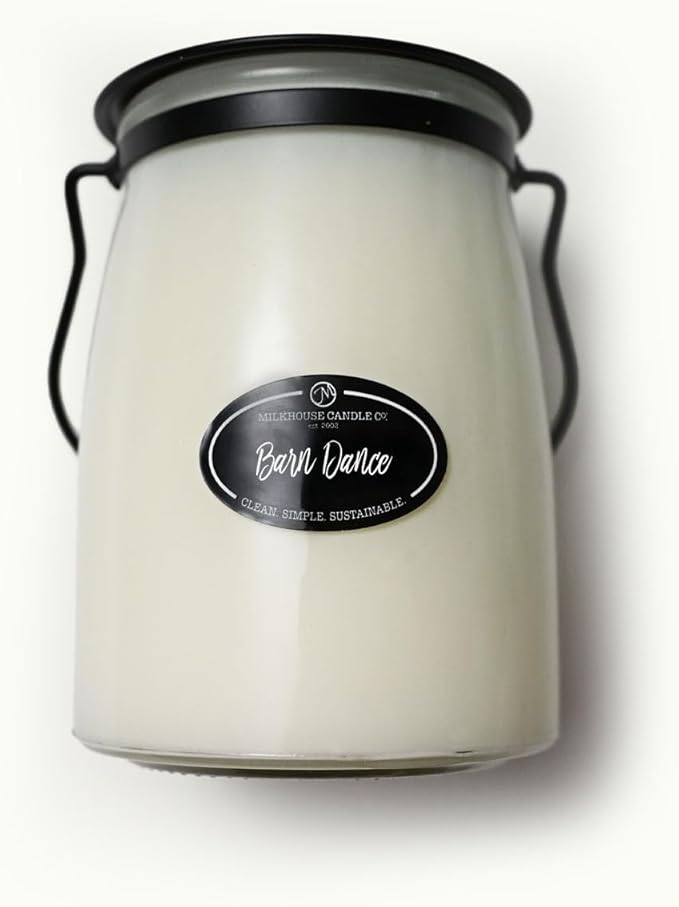 Milkhouse Candle Company Barn Dance Soy Candle - Bergamot | Patchouli Leaves | Sandalwood Scented - 22 oz Butter Jar with Lid, 120+ Hour Burn Time, Made in The USA