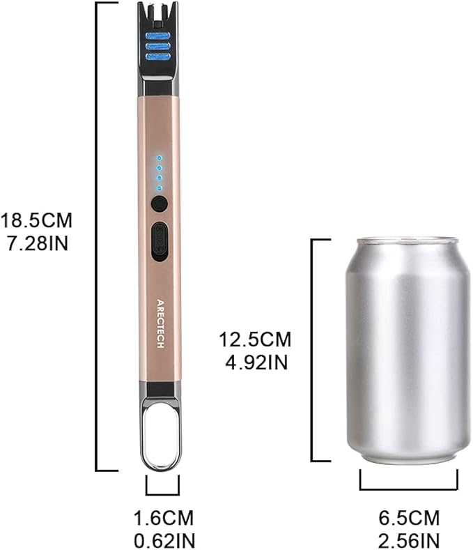 ARECTECH Electric Candle Lighter Rechargeable USB Long Gill Lighter for Candle Cooking Camping BBQs Fireworks (Gold&Gold, Pack of 2)