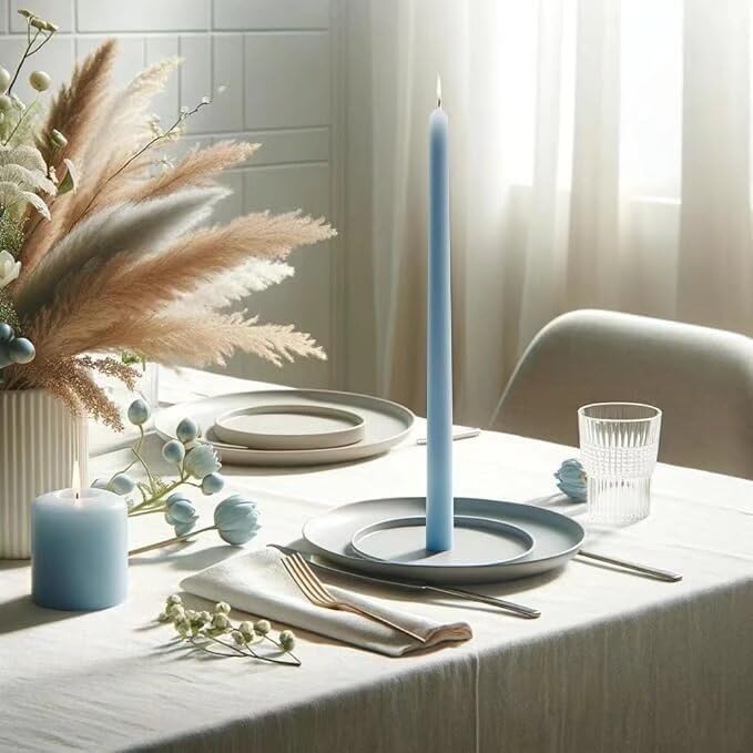 10-Inch Tall Dripless Taper Candles Set of 4 - Baby Blue Tapered Candles, Perfect for Spring - Smokeless, Unscented, Long Burning - Hand Poured, Colored Tall Candlesticks - Light Blue