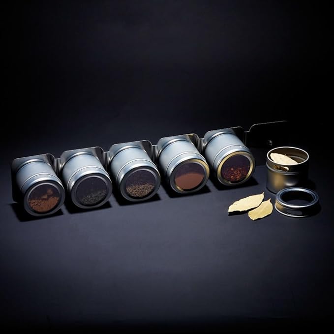 KitchenCraft 6-Piece Master Class Magnetic Spice Rack, Stainless-Steel, Silver, 9 x 12 x 16 cm