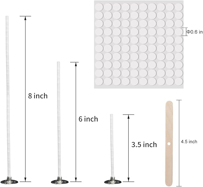 buluker 100Pcs Functional Smokeless Candle Wicks - Pre Waxed Cotton Wick with Metal Sustainer Tabs for Pillar Candle Making and DIY, (100, Thick 6inch)