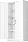 Greenvelly White Metal Storage Cabinet 72' - Steel Garage Cabinet with Doors & Shelves, Anti Tipping