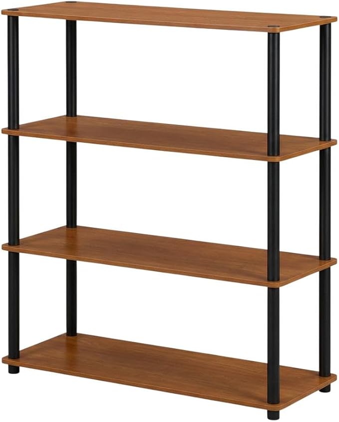 Furnifact Light Cherry Black Bookcase with Wood Construction, Spacious Storage, Stylish Design, Perfect for Home and Office Use