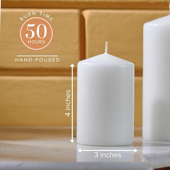 Simply Soson 3x4 inch White Pillar Candles, White Candle, Set of 6 Pillar Candles Bulk 3x4, Emergency Candles, Tall Candles, Wax Candle, Unscented Candles, Candle Pack, Cone Tip