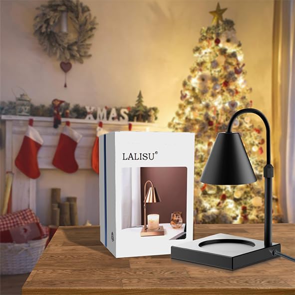 LALISU Candle Warmer Lamp, Stepless Dimming Candle Warmer Lamp with Timer & Dimmer Height Adjustable Compatible with Jars Scented Wax for Home Decor (Metal Base-Black)