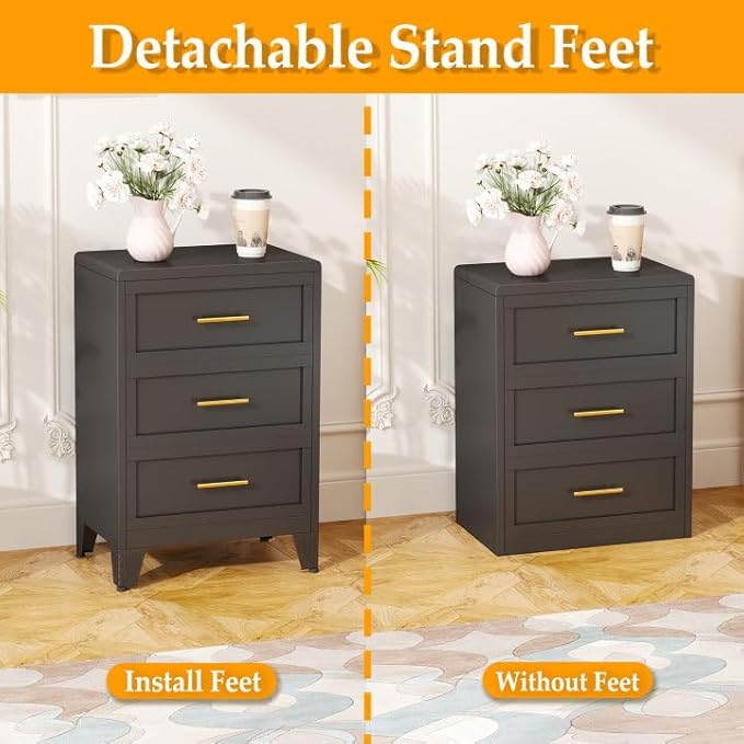Ckzbx Metal Dresser Narrow Dresser for Bedroom Chest, 35.43" H Drawer Chest, Closet Dressers & Chests of Drawers for Living Room, Hallway (3 Drawers Black 24inch Wide)