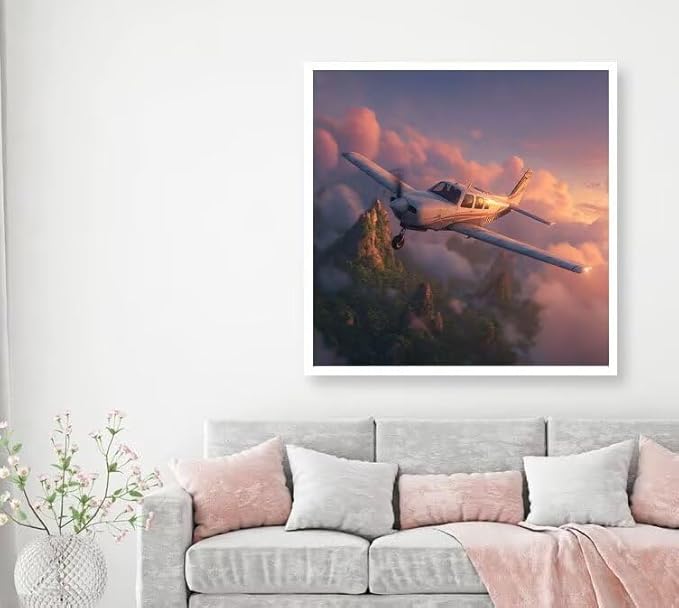 Diamond Art Kits for Adults Airplane Diamond Painting Kit Cloud, DIY Crafts for Adults 5D Full Square Drill Gem Art Embroidery Painting Kit for Home Wall Decor, Birthday Girl 15.8x15.8 inch 5-IR73