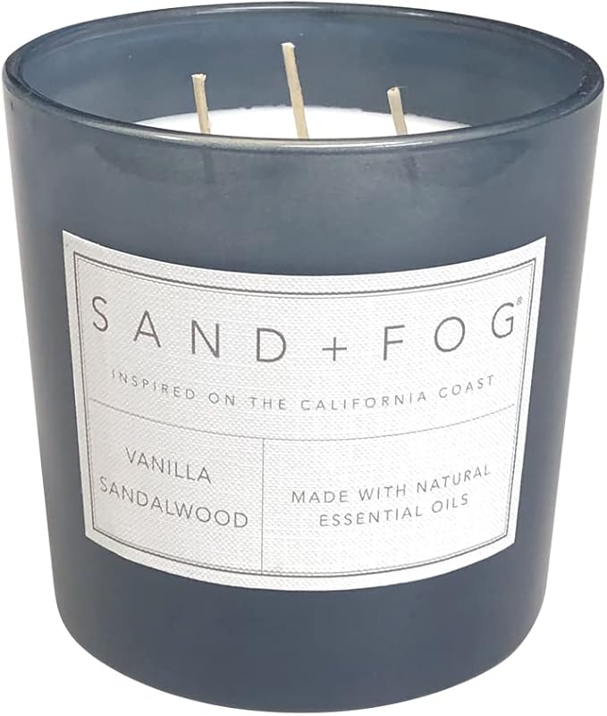 Sand + Fog Scented Candles - Vanilla Sandalwood - Additional Scents and Sizes - 3 Wicks 100% Cotton Lead-Free - Luxury Air Freshening Jar Candles - Perfect Home Decor - 21 oz