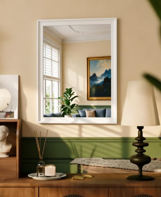 USHOWER White Bathroom Mirrors for Over Sink 30x40 Inch, Metal Framed Rectangle Vanity Mirror for Wall, Bedroom, Living Room, Entryway, Farmhouse, Anti-Rust, HD Tempered Glass, Horizontal/Vertical