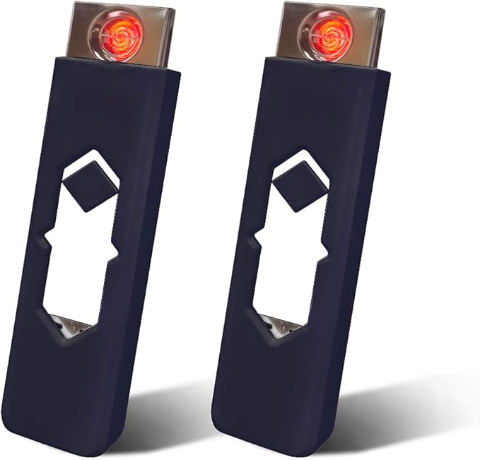 2Pcs Electronic Lighter Rechargeable USB Lighter Windproof Flameless Ignition (Black)